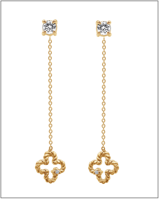 Diamond studs with clover charms (Wear 2 ways) – 14k Solid Gold