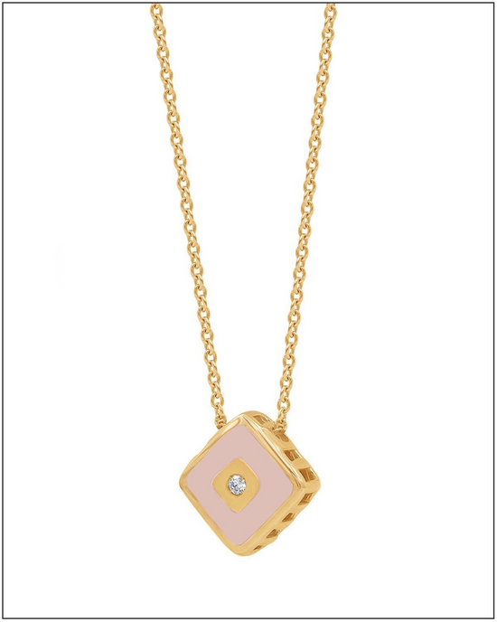 Pink enamel and diamond cube chain – 14k Solid Gold
