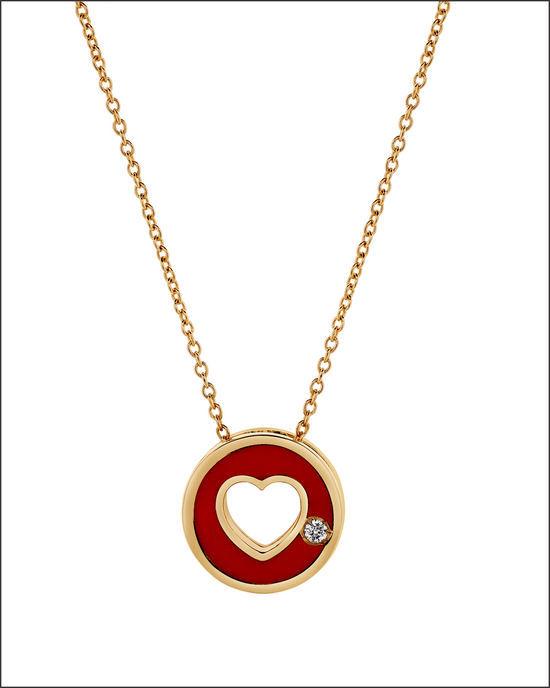 Red enamel and diamond heart chain – 14k Solid Gold
