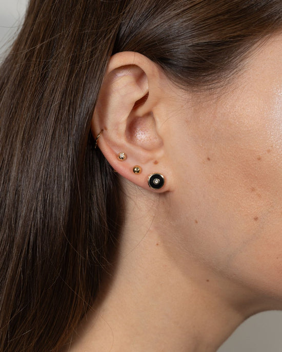 Black enamel and diamond disc studs -14k Solid Gold