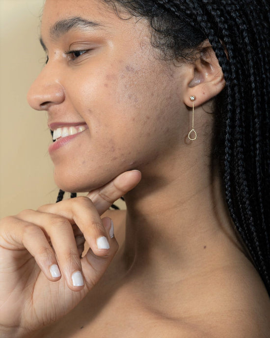 Bezel studs with pear charms (Wear 2 ways) – 14k Solid Gold