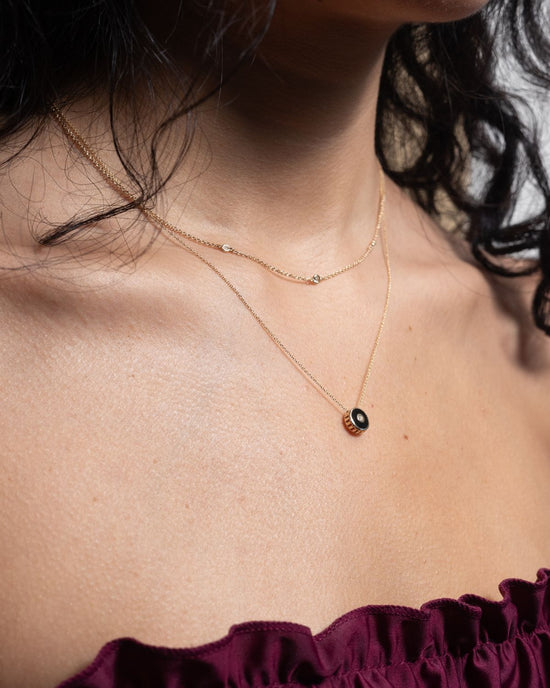 Black enamel and diamond disc chain – 14k Solid Gold