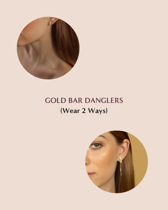 Gold Bar Danglers (Wear 2 ways) - 14K Solid Gold