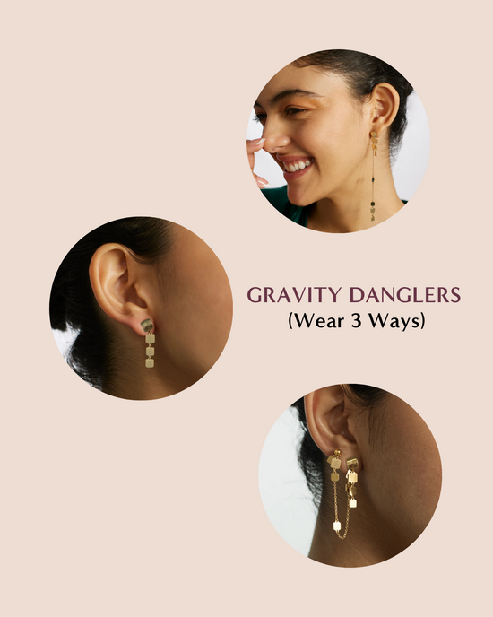 Gravity Danglers (Wear 3 ways) - 14K Solid Gold