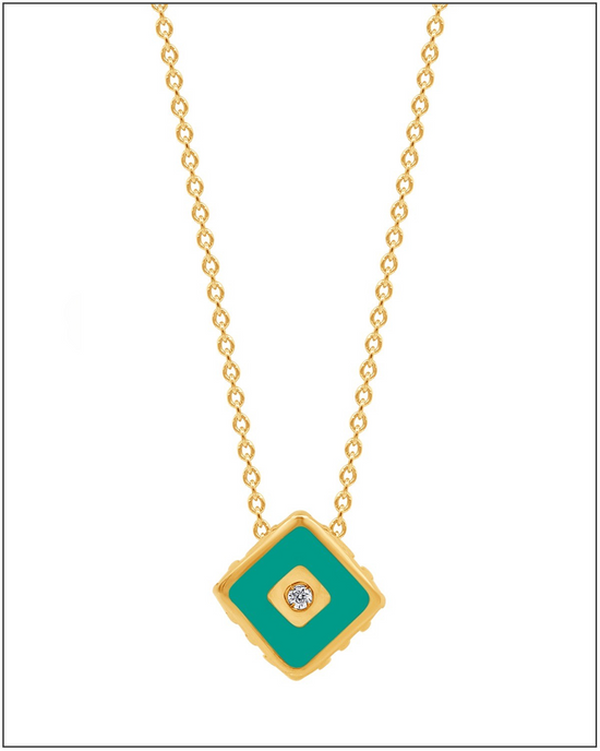 Green enamel and diamond cube chain – 14k Solid Gold