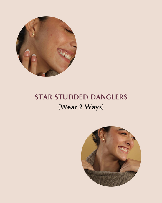 Star Studded Danglers (Wear 2 ways) - 14K Solid Gold