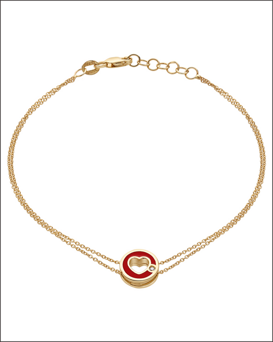 Red enamel and diamond disc bracelet -14k Solid Gold