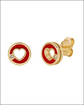 Red enamel and diamond disc studs -14k Solid Gold