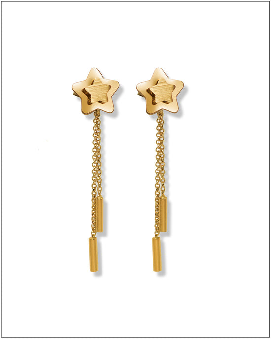 Star Studded Danglers (Wear 2 ways) - 14K Solid Gold