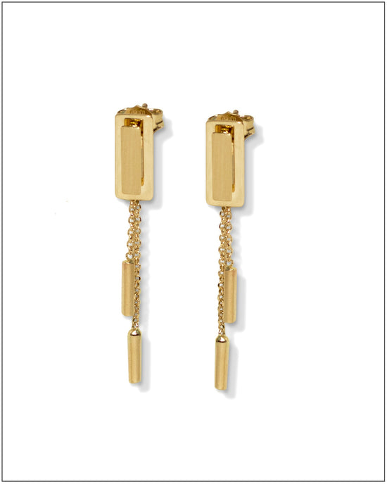 Gold Bar Danglers (Wear 2 ways) - 14K Solid Gold